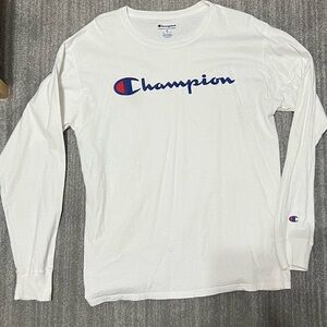 Champion Men's White Long Sleeve Tee with Logo